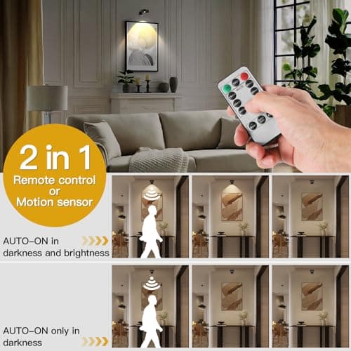 3pack Battery Picture Lights for Wall ,Painting Light Rechargeable with Remote&Motion Sensor 2in1,Wireless Display Art Light Dimmable,Led Accent Wall Light Highlight Picture with 3 CCT for Gallery