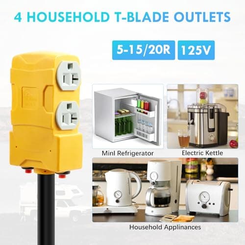 50 Amp to 20 Amp 110V RV Distribution Adapter,NEMA 14-50P to 4 X 5-20R/15R RV 4-Prong to Mutiple Household Outlet w/ 20Amp Circuit Breaker RV Generator Distribution Cord 1.5FT