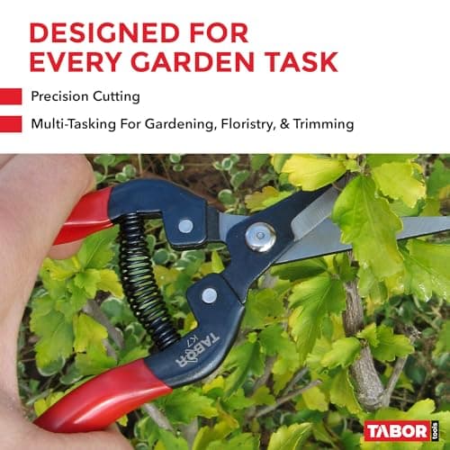 TABOR TOOLS K7A Straight Pruning Shears with Carbon Steel Blades, Florist Scissors, Multi-Tasking Garden Snips for Arranging Flowers, Trimming Plants and Harvesting Herbs, Fruits or Vegetables.