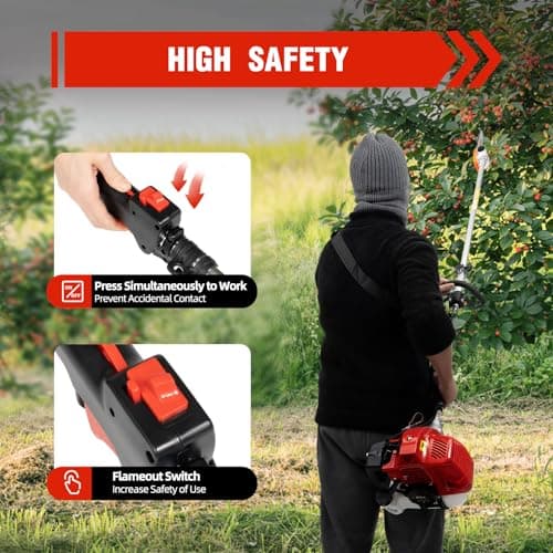 42.7CC Gas Powered Pole Saws 2-Stroke Gas Pole Saws For Tree Trimming with Single-Cylinder and Air-Cooled, Pole Chainsaw Suitable for Pruning Branches and Leaves in Orchards and Urban Greenery