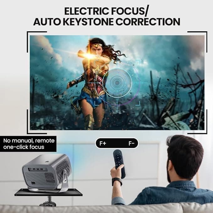 【Auto Focus by Remote】Smart Mini Projector for home cinema,Freely-rotating Auto Keystone Full HD Projector 4K Supported Android13.0 Projector with Netflix,20000+ APP with outdoor Portable