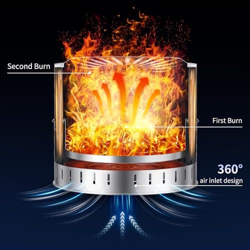 15.5 inch Stainless Steel Smokeless Fire Pit with Tote Bag, Outdoor Smokeless Firepit, Wood Burning Fire Pits for Camping, Bonfire, Low Smoke Firepit for Outside (Vertical Hole)