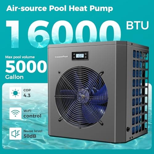 Pool Heaters for Above Ground Pool 16000 BTU Swimming Pool Heater Pump 5000 Gallon Heating or Cooling Mode WiFi Control Timer 120V 60Hz