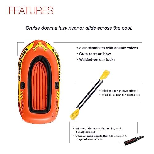 INTEX Explorer Inflatable Boat Series: Dual Air Chambers – Welded Oar Locks – Grab Handles – Bow Rope – Sporty Design
