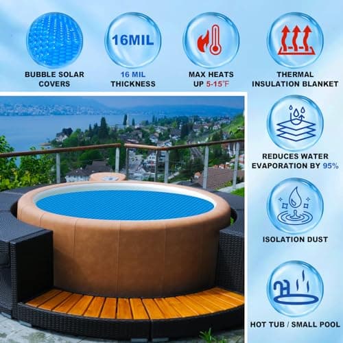 Hot Tub Spa Solar Bubble Cover Blanket for Round Inflatable Hot Tub Spa Pool Thermal Insulation Floating Bubble Wrap Covers (6 Ft)