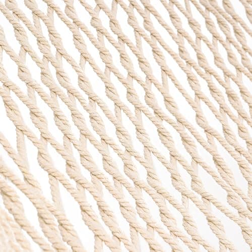 Lazy Daze Hammocks Double Rope Hammock, 2 Person Traditional Outdoor Hand Woven Cotton Rope Hammock with Spreader Bar, Chains, Tree Straps for Patio Yard - Max 450 Lbs, Natural