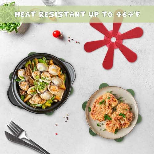 Silicone Trivets for Hot Dishes,Tree Shaped Trivets Set for Hot Pots and Pans, Tree Coasters/Tree Trivets,Hot Pads for Kitchen Decor and Accessories, 3 Pot Holders and 1 Stand (Christmas Round)