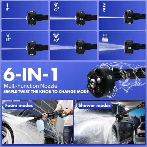 Upgrade 900PSI Cordless High Pressure Washer Gun, 15000mAh Battery Powered Pressure Washer with 6-in-1 Adjustable Nozzle, Portable Handheld Power Washer for Car, Home Cleaning & Garden Watering