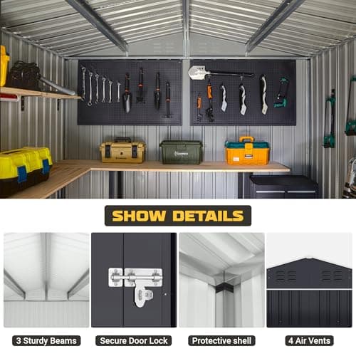 Polar Aurora 8 x 12 FT Outdoor Storage Shed, Metal Garden Shed with Updated Frame Structure, Tool Sheds for Backyard Garden Patio Lawn Black