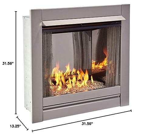 Duluth Forge Ventless Stainless Outdoor Gas Fireplace Insert with Reflective Crystal Glass Media - 24,000 BTU, Manual Control - Model# DF450SS-G