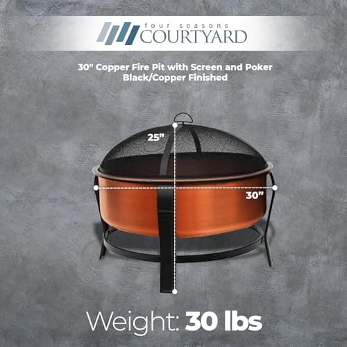 FT-1103E Fire Pit, Copper With Black Accents, Screen + Poker, 30-In. - Quantity 1