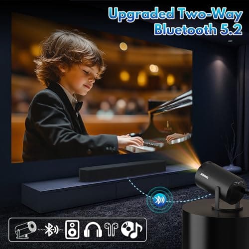[Built-in Apps] Projector 1080P FHD 4K Support, Smart Projector with WiFi 6 and Bluetooth, Auto Keystone, Stereo Speaker, Compatible with HDMI/TV Stick/USB/Laptop, Portable Projector, Black