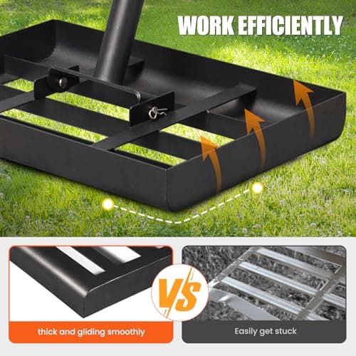 Lawn Leveling rake, 14.1"×9.8" Heavy Duty Lawn Leveling Rake, 38.4 to 74.9 Inches Adjustable Handle, Lawn Leveling Tool, Landscape Rake for Farm, Garden, Golf Course