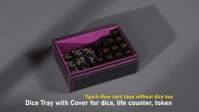Trading Card Storage Box with Commander Display , 5-Row Deck Case with Removable Lid; 3900+ Card Deck Box for MTG TCG Sports Card, 5 Toploaders, 5 Stoppers, 48 Dividers,1 Dice Tray (Black Purple)