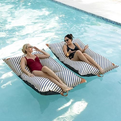 Big Joe Lux Lagoon Lounger Pool Float, Navy and Ivory Cape Stripe, Premier Mesh, Durable UV Protected Polyester Blend, No Inflation Needed