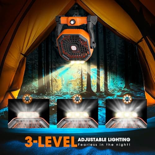 10800mAh Solar Powered Fan, 7W Solar Camping Fans & Led Lantern, 8-inch Rechargeable Fan with Solar Panel, Battery Operated Powered Outdoor Tent Fans for Camping Essentials Accessories