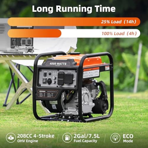 Power Equipment 4000 Watts Inverter Generator Gas Powered, Portable Open Frame Generator, Low Noise with ECO Mode and Inverter Technology, RV Ready, Emergency Home Backup
