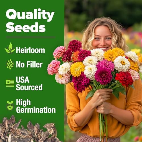 HOME GROWN Zinnia Dahlia Seeds Pack for 2025 – 524 𝗡𝗢𝗡-𝗚𝗠𝗢 𝗨𝗦𝗔 Flower Seeds | Vibrant Zinnia Elegans for Pollinator Gardens, Borders & Containers | Easy-to-Grow Outdoor Blooms