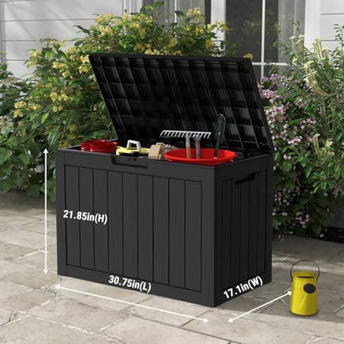 45 Gallon Outdoor Storage Box, Resin Deck Box Waterproof, Storage Chest for Outside Patio Furniture Cushions, Pool Supplies, Garden Tools, UV Resistant and Weatherproof, Black