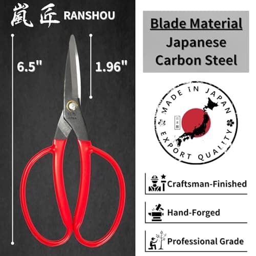 Garden Scissors 6.5” Razor Sharp Japanese Carbon Steel Blade, All Purpose Garden Shears for Trimming Bonsai, Flowers, Plants, Made in JAPAN