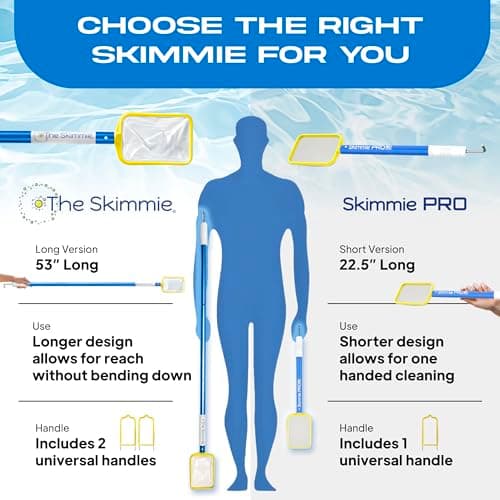 Skimmie Pro (Short Version) 22.5” Pool Skimmer: Lightweight, Fine Mesh Net, & Stainless Steel Hook – Ideal for In-Ground/Above-Ground Pools, Fountains, Ponds, Hot Tubs, & Cold Plunges