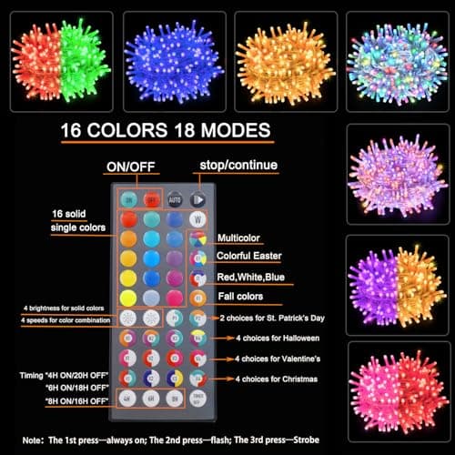 Obrecis Color Changing String Lights, 200 LED 34 Colors Colorful Christmas Lights Multicolor Plug in Waterproof Twinkle Lights Connectable for Indoor Outdoor Room Party Valentine's Wedding Decor 66 ft