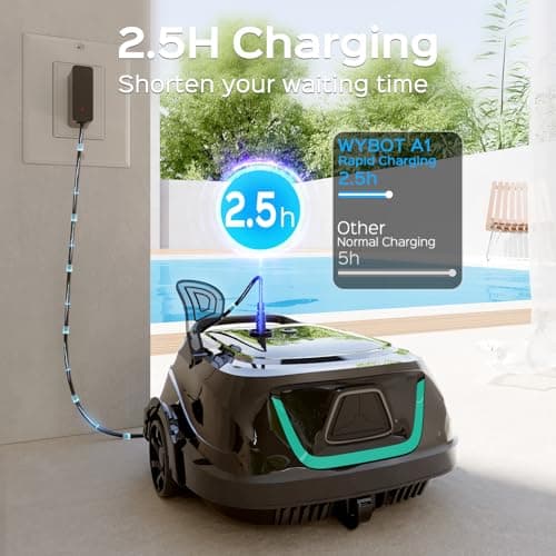 (New Upgraded) WYBOT A1 Cordless Robotic Pool Cleaner, Automatic Pool Vacuum with 120 Mins, Double Filters, LED Indicator, Ideal for Above Ground Flat Pools - Black & Green