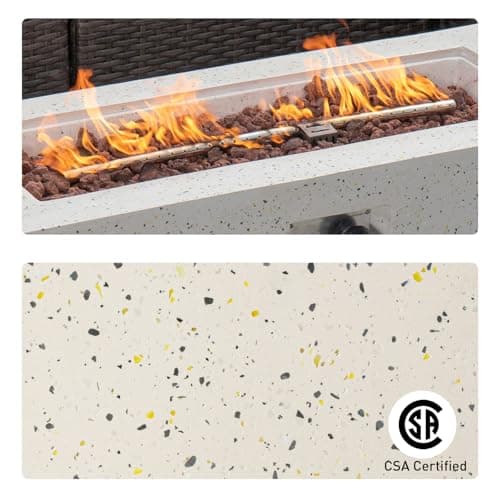 COSIEST 2-Piece Outdoor Propane Fire Pit Table Set w Tank Table, 42" Terrazzo Rectangle Fire Table (CSA Certified, 50,000 BTU) w 16" Tank Cover Side Table, Waterproof Cover for Garden, Pool, Backyard