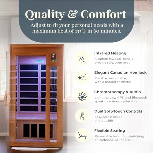 DYNAMIC SAUNAS 2-Person Home Sauna with Infrared Lighting and Integrated Speakers, Barcelona - Personal Indoor Luxury Spa for House and Gym