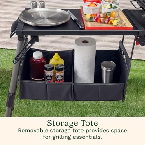 Cuisinart Prep ‘N Go Folding Gas Grill, Portable Stand-Up Propane Grill with Compact Fold and Storage Tote, Wheels and Side Table, 18,000 BTUs for Camping, Tailgating, Outdoor Cooking