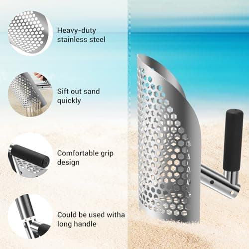 Sand Scoop with Shovel for Metal Detecting, Metal Detector at Beach,Heavy Duty Stainless Steel Metal Detecting Tool,Treasure Finds Scoop, Digging Shovel Fast Sifting Shovel