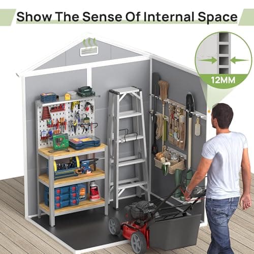 6x4.5 FT Resin Outdoor Storage Shed with Floor, Plastic Garden Shed, Lockable Door & Window, Waterproof Tool Shed for Bike, Garbage Can, Lawn Mower, Patio Furniture Grey White