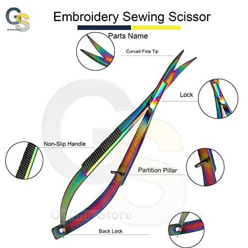 Embroidery Sewing Scissor - Titanium Spring Action Scissor 4.5" - German Grade Stainless Steel, Curved Tip, Snips, Thread Scissor - G.S Online Store