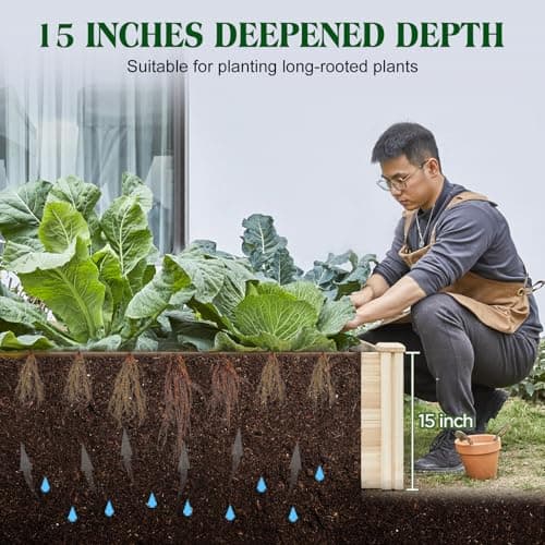 Amerlife 8x4 Ft Wood Raised Garden Bed, Durable 15 Inch Depth Planter Box for Vegetables, Herbs, and Flowers, Ideal for Outdoor Gardening with Open Base