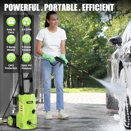 Electric Pressure Washer - GUIFIN Portable Power Washer with Soap-Adjustable Tank, Steel Spray Wand, 4 Pressure Tips, 6.6 FT Inlet & 23 FT Outlet Hose, 3800PSI & 2.4GPM, for Patio/Car/Driveway/Fence