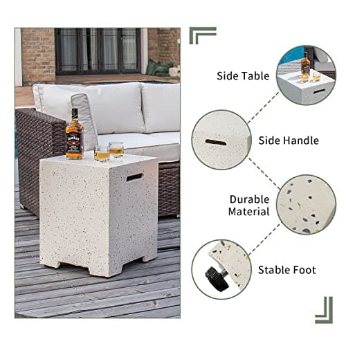 COSIEST 2-Piece Outdoor Propane Fire Pit Table Set w Tank Table, 42" Terrazzo Rectangle Fire Table (CSA Certified, 50,000 BTU) w 16" Tank Cover Side Table, Waterproof Cover for Garden, Pool, Backyard