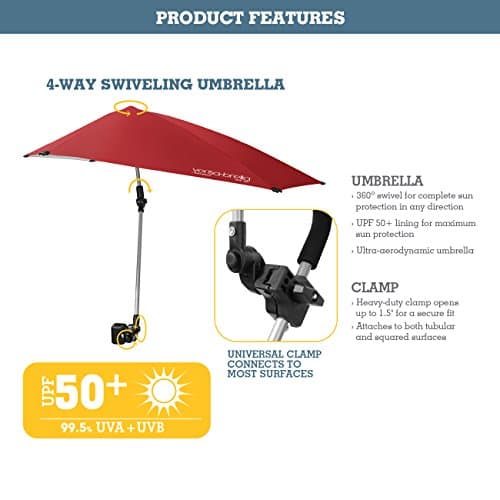 Versa-Brella UPF 50+ Personal Sun Shade - Portable Umbrella for Sports & Outdoors - Secure Clamp, 360-Degree Swivel Adjustable Position for Maximum Sun Protection - Compact with Carry Case