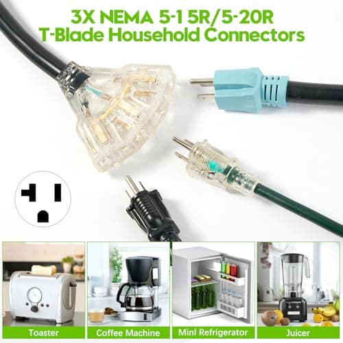 30 Amp to 110 Generator Adapter Cord, NEMA L5-30P Male to 3X 5-15R/5-20R Female Generator Distribution Adapter 3 Prong 30 Amp to 15 Amp/20Amp with Lighted Power Indicator,STW 10 AGW 3FT