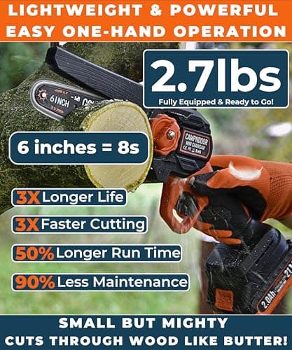 Mini Chainsaw Cordless 6 Inch - 2x2000mAh Mini Chain Saw Battery Powered - Self Oiling Handheld Electric Chainsaw - Small Hand Saw for Wood Cutting, Tree Clearance and Pruning