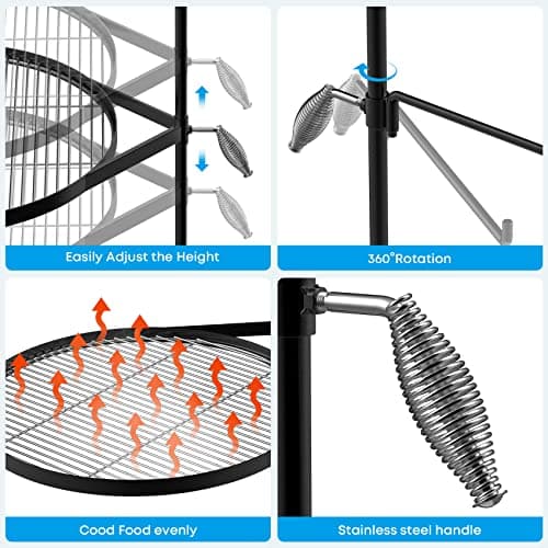 Stanbroil Fire Pit Campfire Grill Grate - Stainless Steel Swing Cooking Stand BBQ Grill, Portable Campfire Barbecue Rack for Outdoor Open Fire Cooking Camping