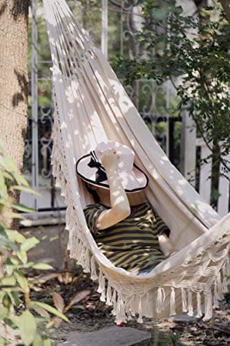 Handmade Boho Large Brazilian Macrame Fringe 2 Person Double Deluxe Hammock Swing Net Chair for Beach, Yard, Bedroom, Patio, Porch, Indoor, Outdoor, Wedding Decor 95" Lx 59" W