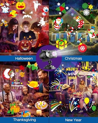 JACKYLED Christmas Projector Light, Outdoor 2-in-1 HD Holiday Projector Light Outdoor with Remote Control, Timers, IP65 Waterproof (15 Slides, 10 Colors)