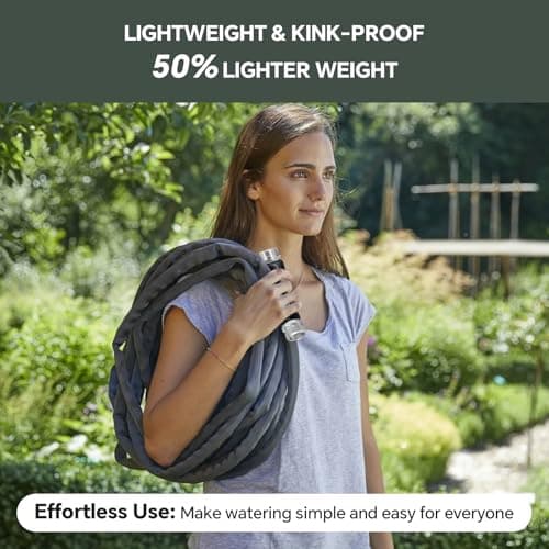 50ft Non-Expanding Garden Hose – Ultra-Light, Kink-Free, High-Pressure, Abrasion-Resistant, Durable, All-Weather, Eco-Friendly, Black&Gray