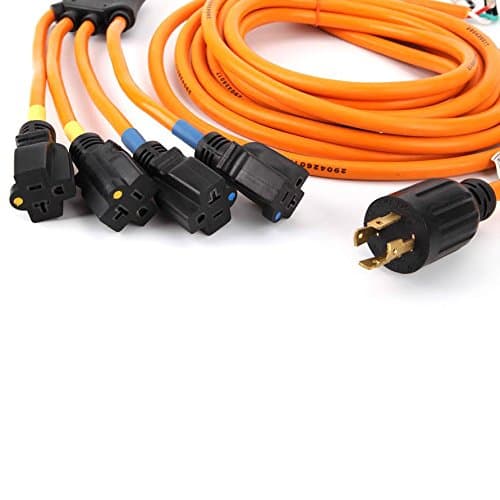 Ceptics GN-CD-1-50 GN-CD-2-50 L14-30P to NEMA 5-15/20R Generator Distribution Power Cord (50', Switch Breaker) -Industrial Grade, Heavy Duty (5 Year Warranty), 50 Feet, Orange, Ft