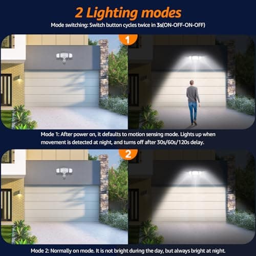 HGGH Motion Sensor Outdoor Lights – Flood Lights Outdoor Security Light, LED Floodlights IP65 Waterproof 6000K 38W 4200LM with 3 Adjustable Heads, Exterior Light for House, Backyard, Porch