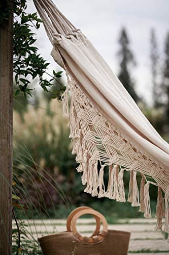 Handmade Boho Large Brazilian Macrame Fringe 2 Person Double Deluxe Hammock Swing Net Chair for Beach, Yard, Bedroom, Patio, Porch, Indoor, Outdoor, Wedding Decor 95" Lx 59" W