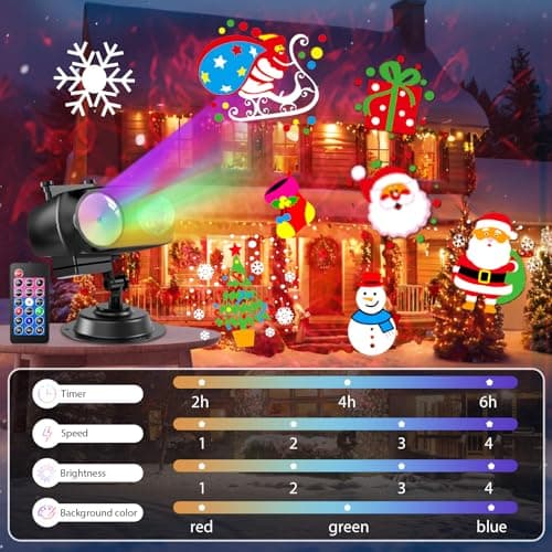 8-Pattern Christmas Projector Lights Outdoor 2-in-1, Holiday Projector Lights Outdoor 26 Effects (Projection Card + 3D Ocean Wave) with Timer, Christmas Decorations Lighting for Outside Party Decor