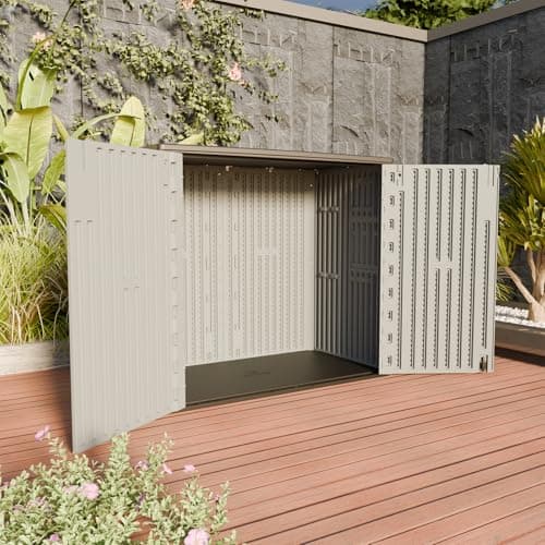 HOMSPARK Outdoor Storage Shed Weather Resistance, Patio Storage Cabinet Lockable Resin Tool Shed for Storage of Bike, Trash Cans, Garden Tools (Light Gray, 40 Cu.ft)