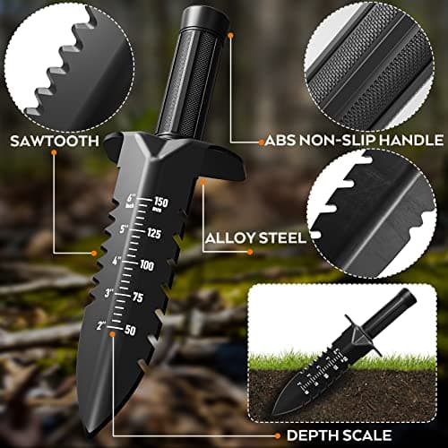 INCLY Metal Detector Shovel, Heavy Duty Double Serrated Edge Digger, Detecting Digging Tool with Sheath for Belt Mount, Gardening & Detecting Accessories for Metal Detection Digging Weeding Planting
