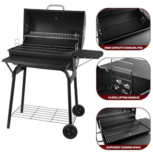 Charcoal Grills Outdoor BBQ Grill 30INCH Barrel Charcoal Grill with Side Table, 627 Square Inches, Outdoor Backyard Camping Picnics, Patio and Parties, Black by DNKMOR
